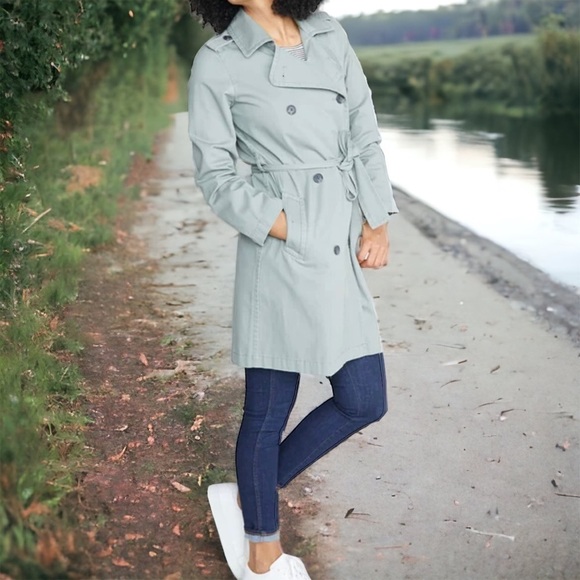 Marine Layer Kelly Belted Trench Coat Faded Sage/Olive Green Size Small - Picture 4 of 16